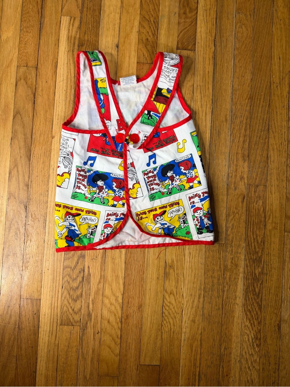 Vintage Youngland 3T Cartoon Patchwork Vest - Red Trim